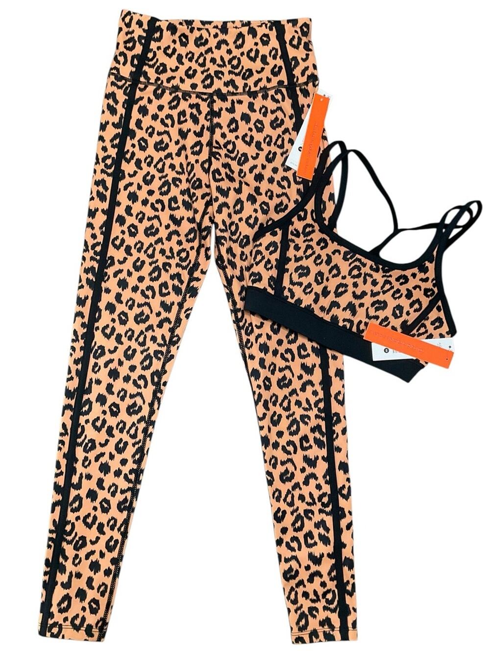 Aqua Athletic Leopard Print High-Waist Leggings Sports Bra Set Size XS NWT